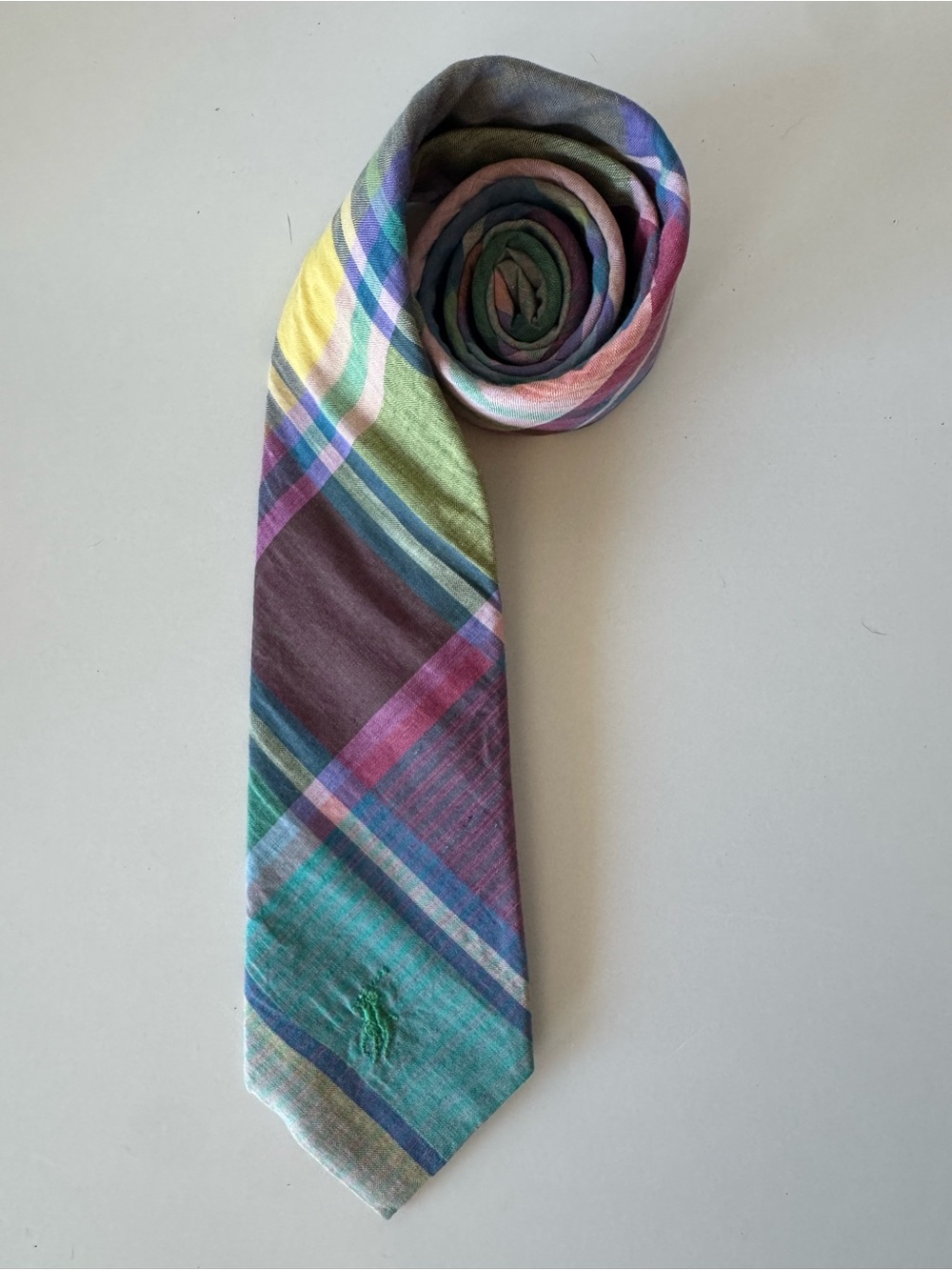 Polo by Ralph Lauren Multicolor Plaid Tie in Green, Purple, Pink, Yellow